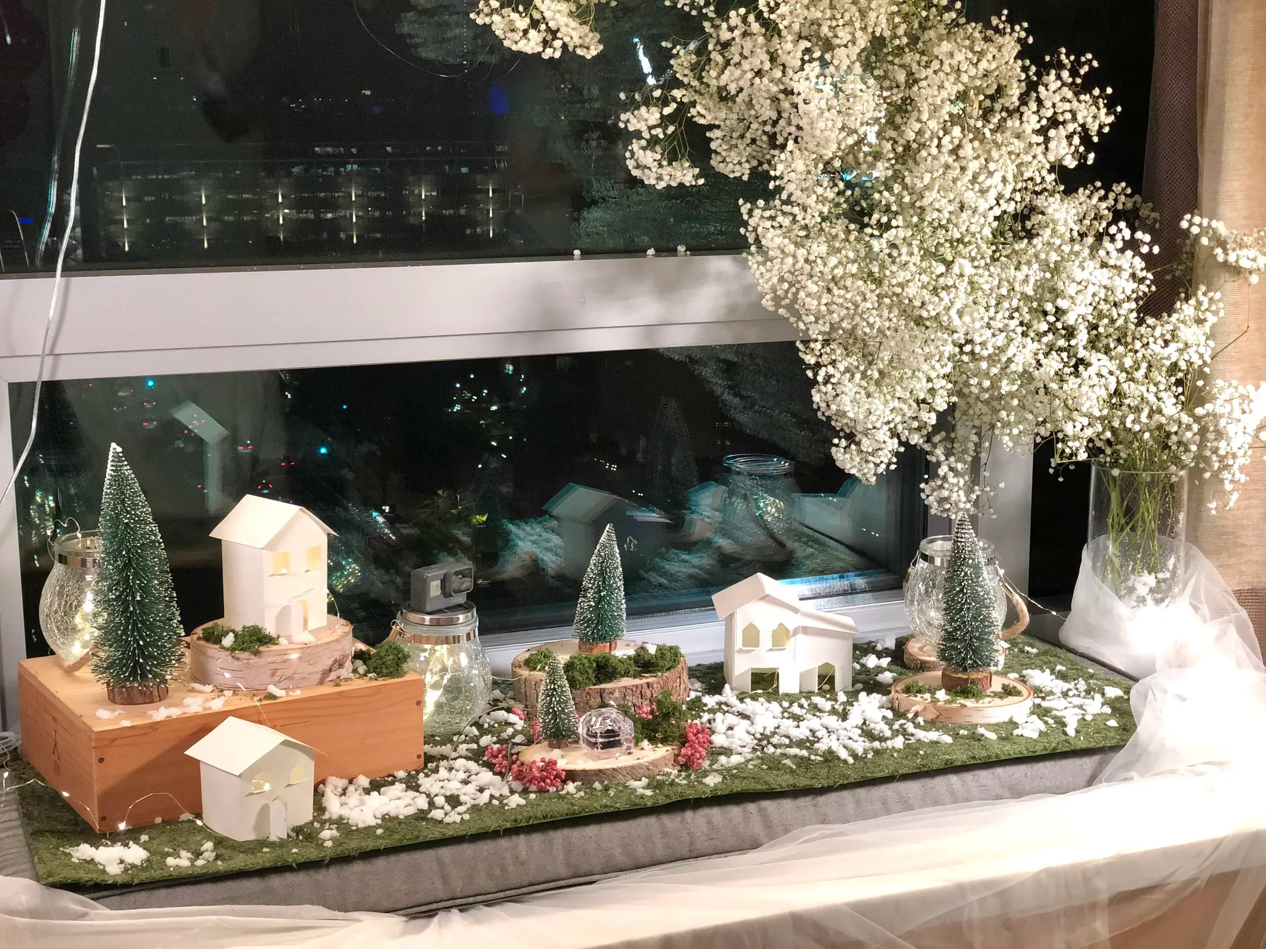 Spot the three handcrafted homes in this winter wonderland.